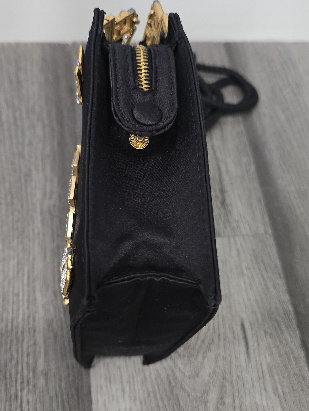 Rare Vintage 1992 Gianni Versace Couture Black Satin Rhinestone Medusa Bag - Picture 10 of 15